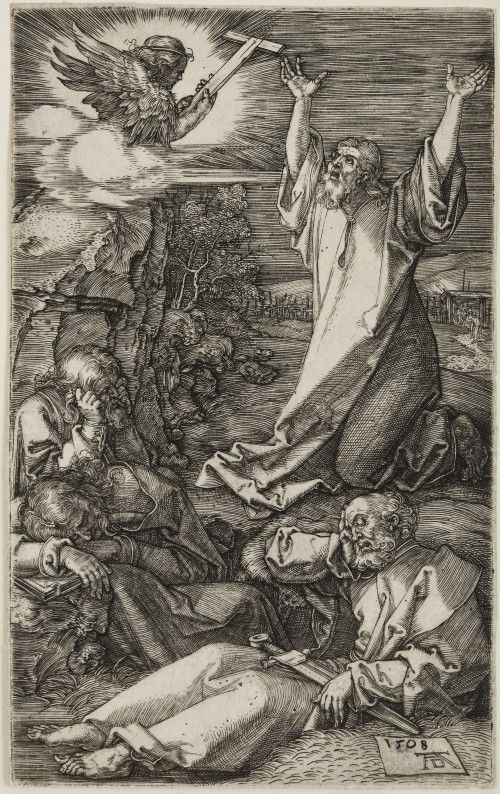 Albrecht Dürer. Christ on the Mount of Olives, from The Engraved Passion, 1508 Engraving on laid paper. Jansma Collection, Grand Rapids Art Museum, 2007.16b